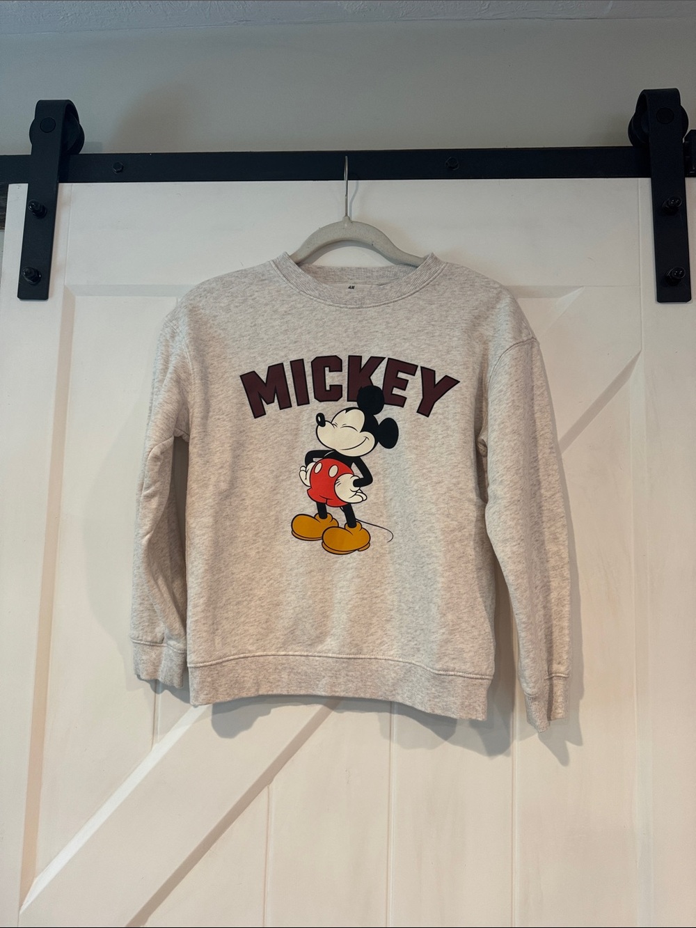 H&M Light Gray Mickey Graphic Sweatshirt with Red & Yellow Accent